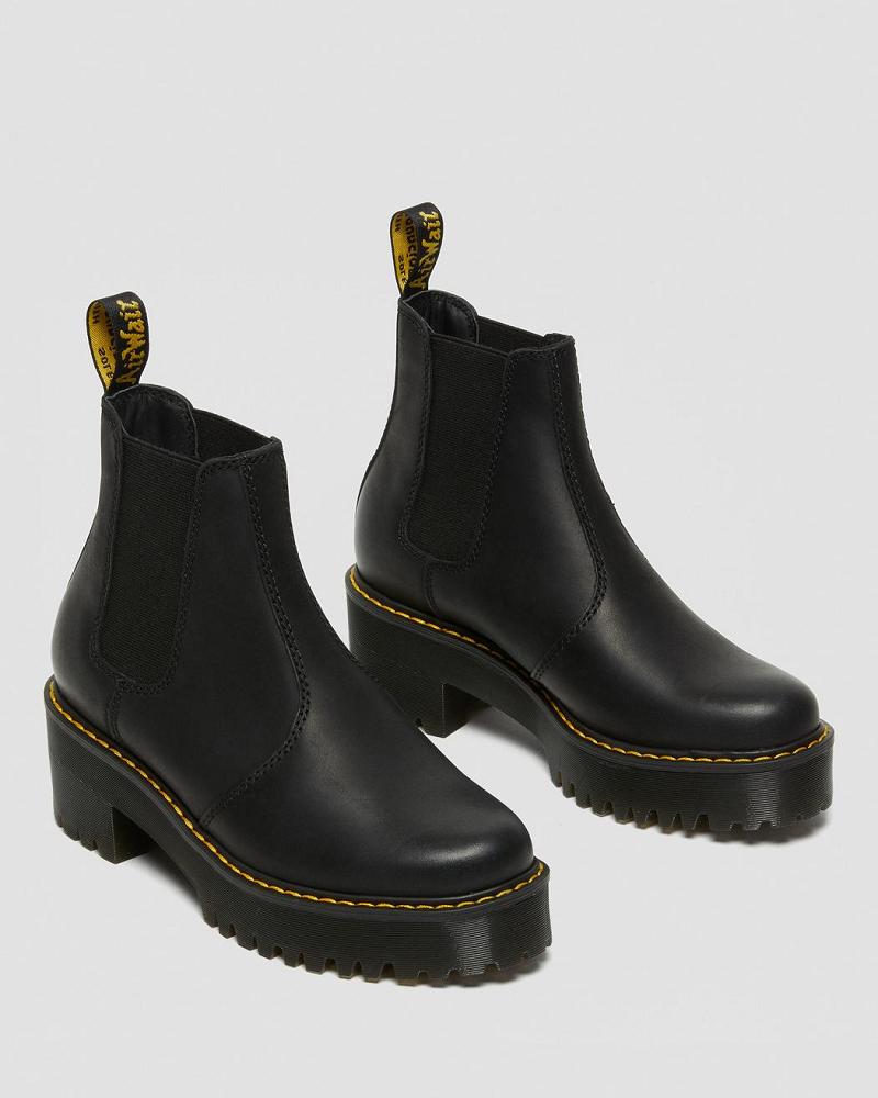 Black Women's Dr Martens Rometty Wyoming Leather Platform Chelsea Boots | CA 129FDN